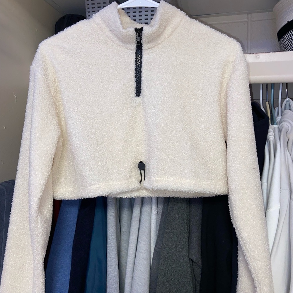 off white cropped fuzzy crewneck